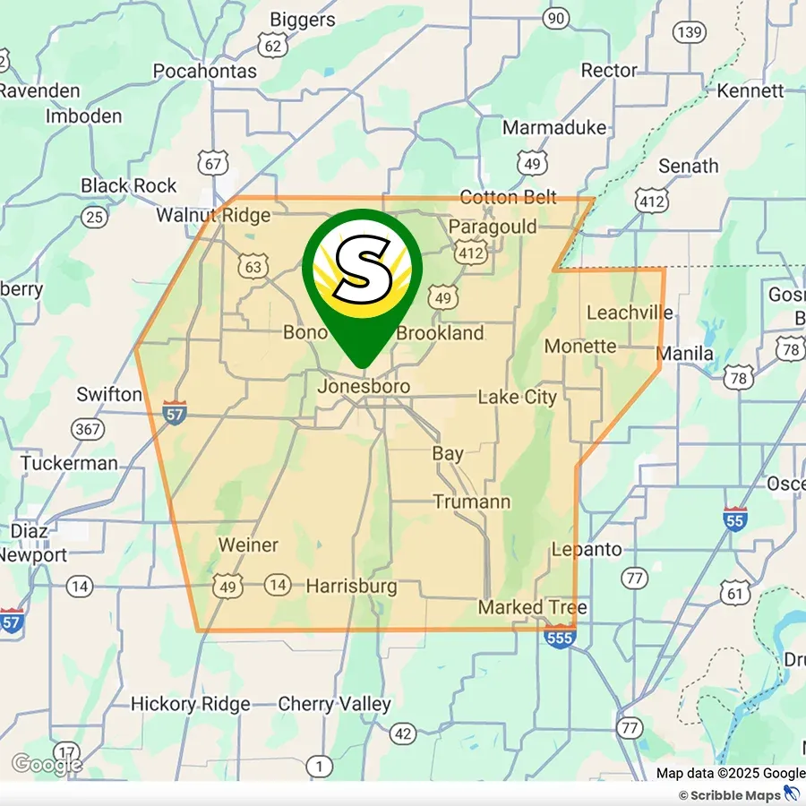 Superior Lawn Services Service Area Map Jonesboro, Arkansas